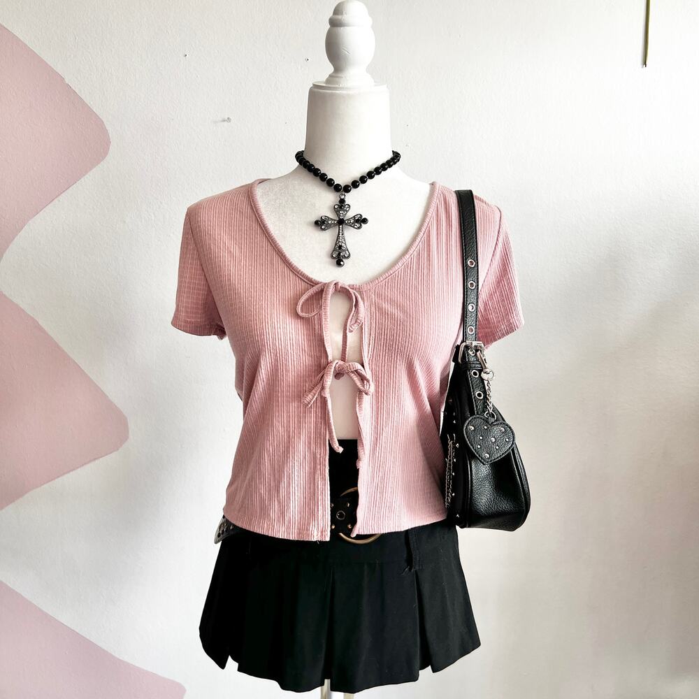 Pink Tie Front Top, Baddie, Coquette, Romantic, Festival, Large, Girly